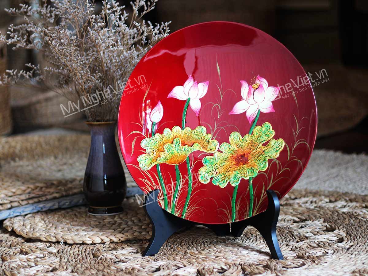 Quà tặng 8/3 tranh đĩa sơn mài hoa sen