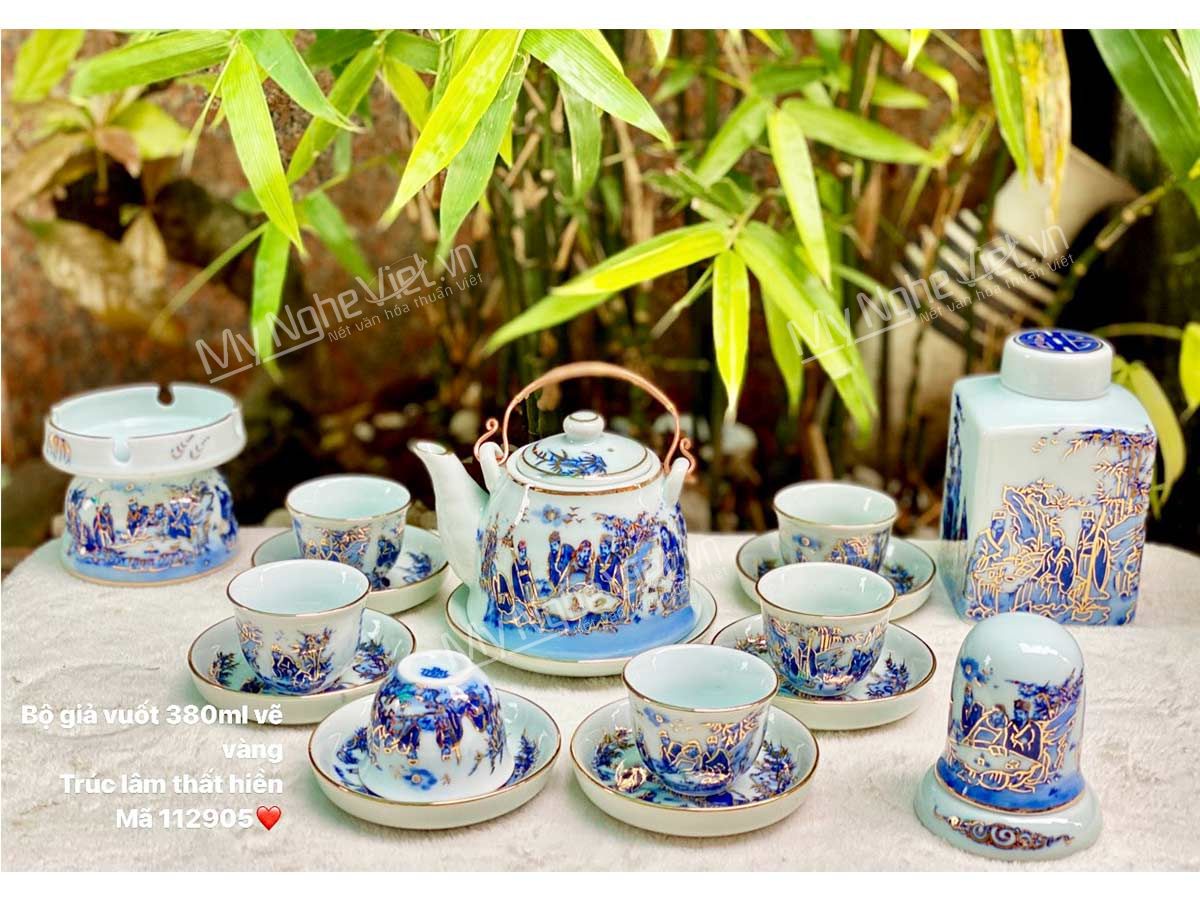 Bình trà vẽ vàng gốm Bát Tràng