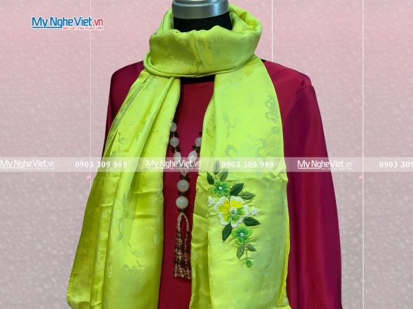 Khăn choàng cổ lụa thêu hoa xanh MNV-KLNL57180-2