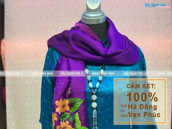 Khăn Lụa Choàng Cổ Tím Vẽ Hoa MNV-KL73-1