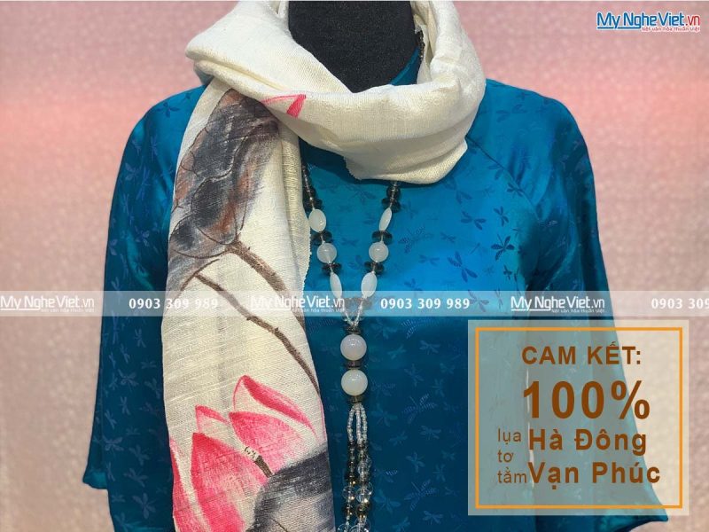 Khăn Lụa Choàng Cổ Đũi Vẽ Sen MNV-KLTA50160-10