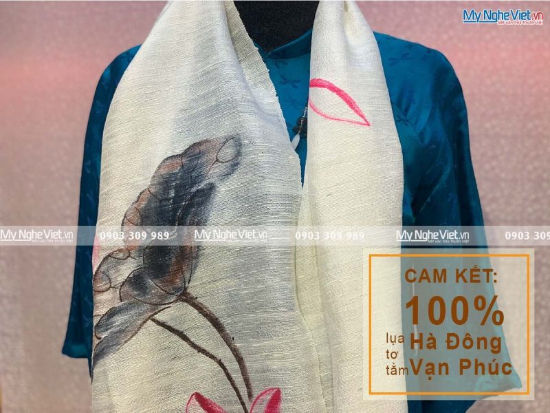 Khăn Lụa Choàng Cổ Đũi Vẽ Sen MNV-KLTA50160-10 - Ảnh 4