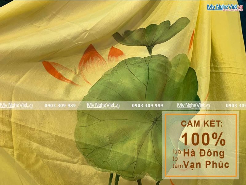 Khăn Lụa Choàng Cổ Vẽ Tay Họa Tiết Hoa Sen MNV-KLTA9180-3 - Ảnh 2
