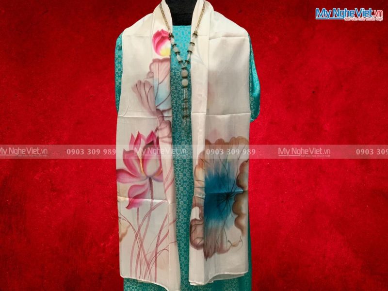 Khăn Lụa Choàng Cổ Vẽ Tay Hoa Sen MNV-KLLS09-31 - Ảnh 3