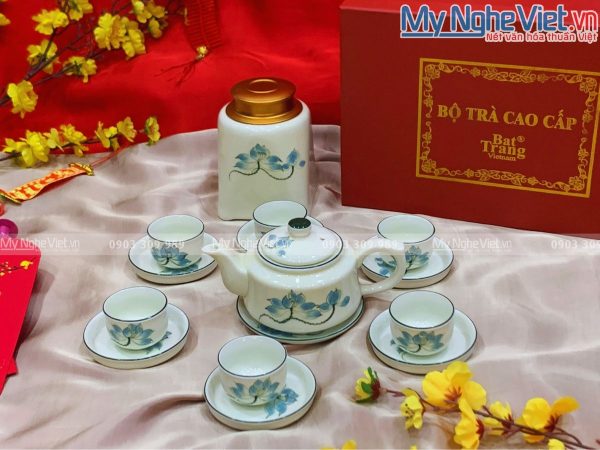 Bộ bình trà dáng vuông + hũ trà sẽ sen xanh
