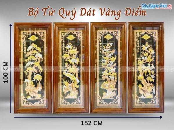 Tranh đồng Đại Bái Dát Vàng Điểm Tứ Quý Tùng Cúc Trúc Mai