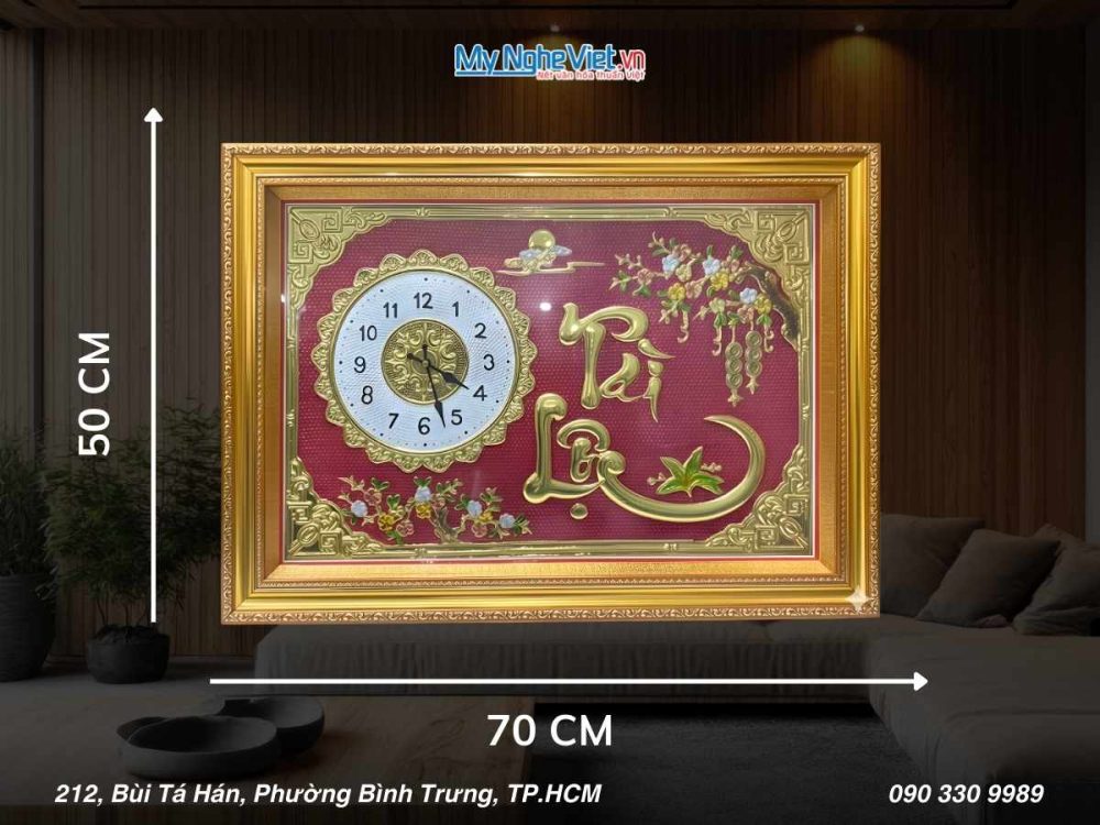 Tranh Đồng Chữ Tài Lộc Có Đồng Hồ