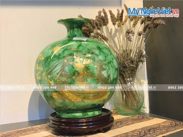 Bình thu Tài hút Lộc Thuận Buồm Xuôi Gió Men Vân Đá Xanh Lục Bảo