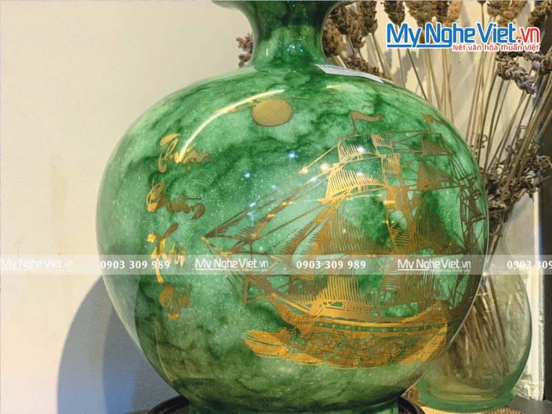 Bình thu Tài hút Lộc Thuận Buồm Xuôi Gió Men Vân Đá Xanh Lục Bảo - Ảnh 2