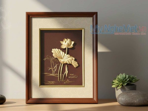 Tranh Đồng Hoa Sen Dát Vàng 24K Cao Cấp TD23