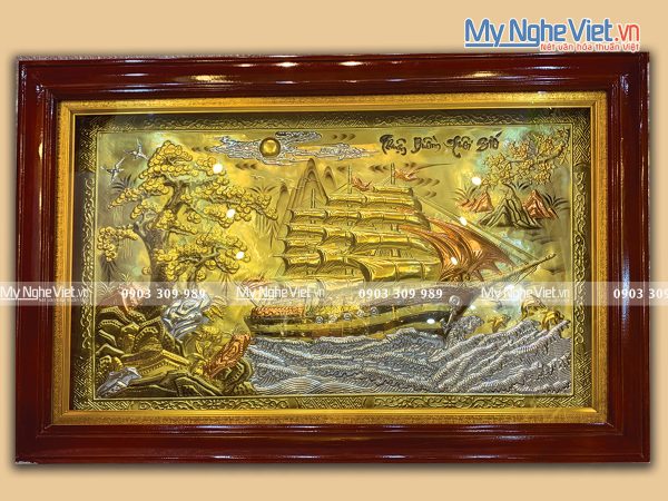 Tranh Đồng Thuận Buồm Xuôi Gió Dát Vàng