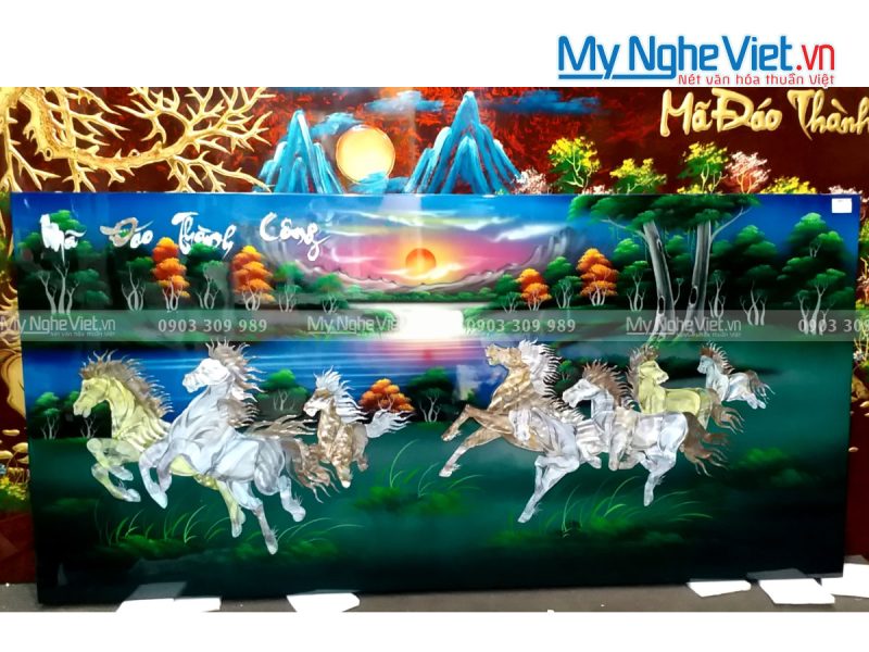 Tranh Sơn Mài Mã Đáo Thành Công Nền Xanh không khung - Ảnh 3