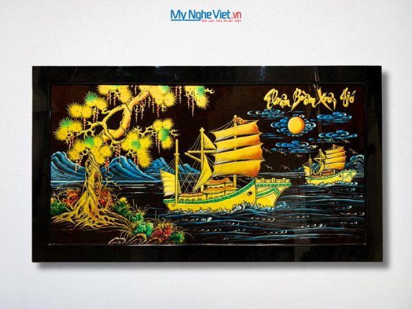 Tranh Sơn Mài Thuận Buồm Xuôi Gió Đắp Nổi Phù Điêu