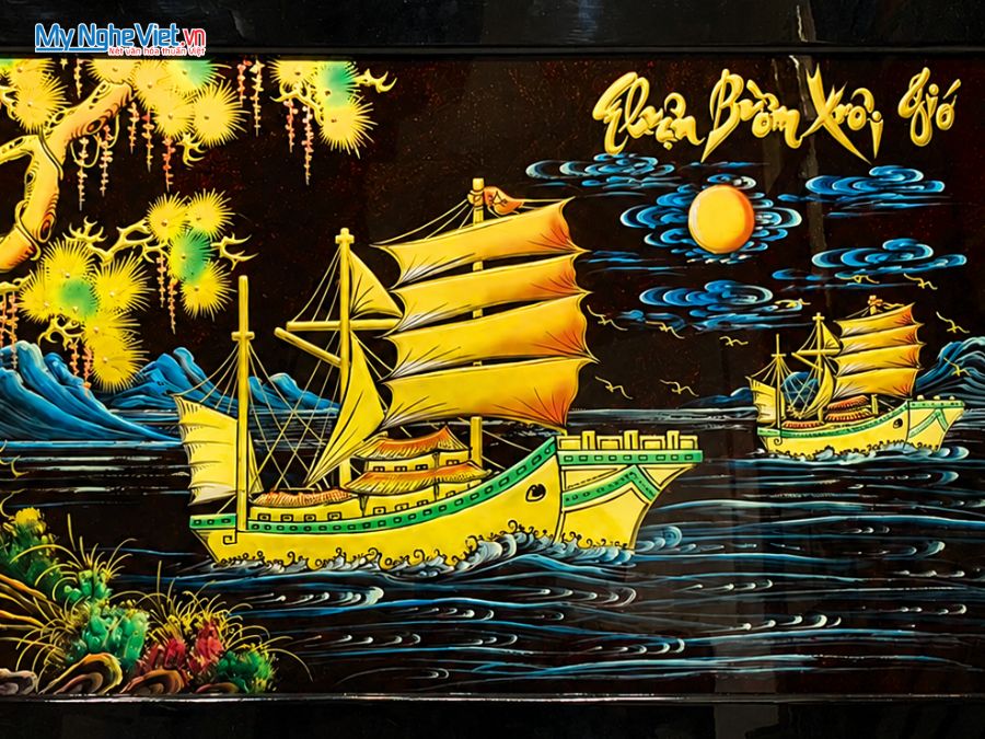 Tranh Sơn Mài Thuận Buồm Xuôi Gió Đắp Nổi Phù Điêu