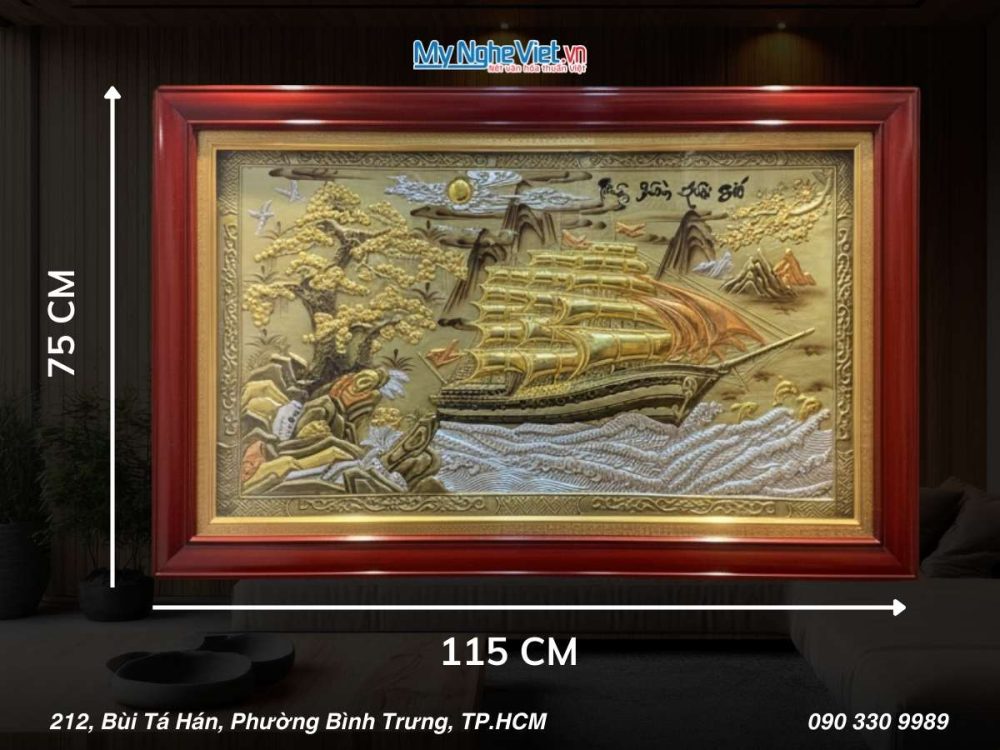 Tranh đồng Thuận Buồm xuôi gió dát vàng hướng phải 75x115 MNV-DD75115.1