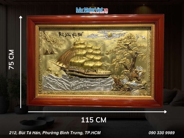 Tranh đồng Thuận Buồm xuôi gió dát vàng hướng trái 75x115 MNV-DD75115