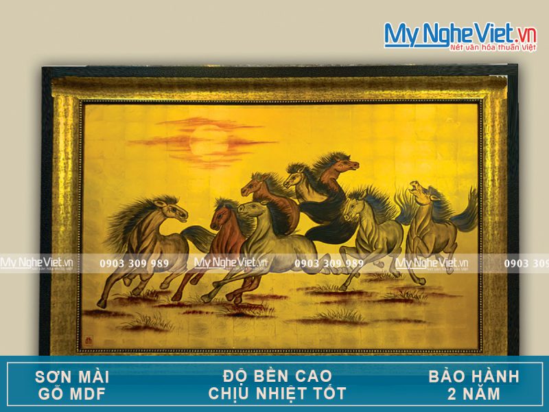Tranh sơn mài mã đáo thành công dát vàng