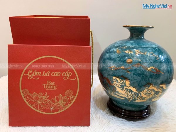 Bình thu tài hút lộc men vân đá Mã Đáo Thành Công H22cm MNV-VBT22/4