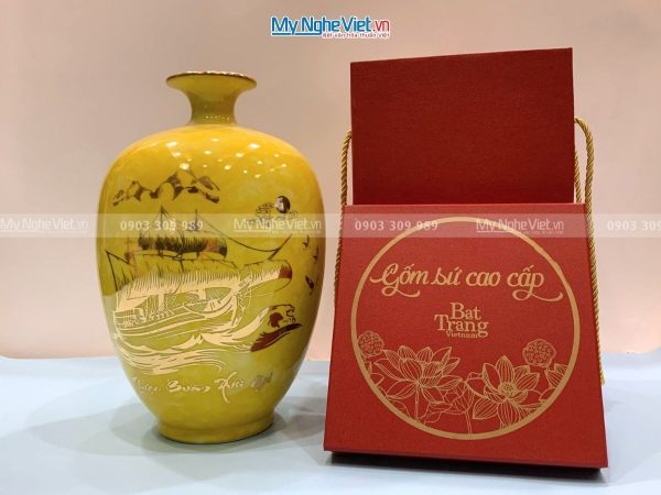 Bình Thu Tài Lộc Gốm Men Vàng Thuận Buồm Xuôi Gió