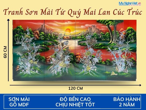 Bộ Tranh Sơn Mài Mai Lan Cúc Trúc Cẩn Ốc