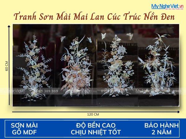 Bộ Tranh Sơn Mài Mai Lan Cúc Trúc Nền Đen