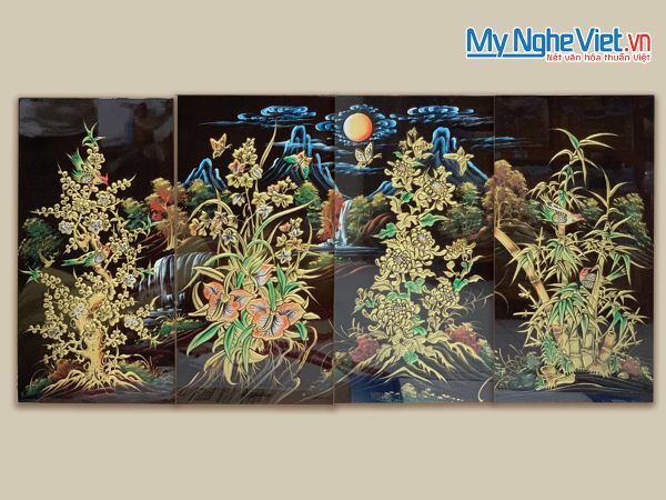 Bộ Tranh Sơn Mài Mai Lan Cúc Trúc Đắp Nổi
