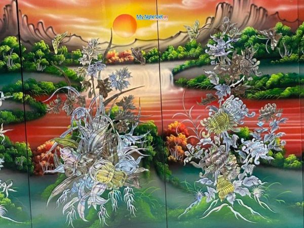 Bộ Tranh Sơn Mài Mai Lan Cúc Trúc Cẩn Ốc Chìm