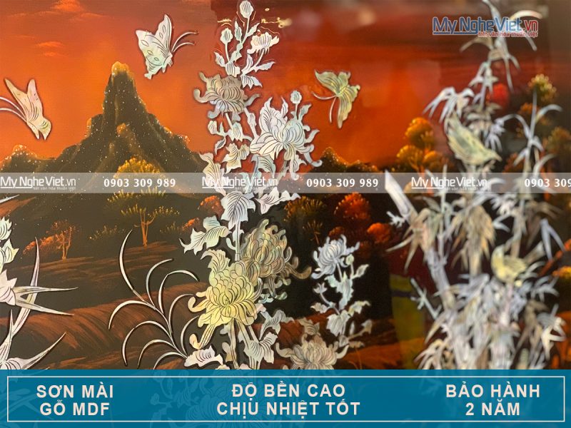 Tranh Sơn Mài Mai Lan Cúc Trúc Cẩn Nổi - Ảnh 4