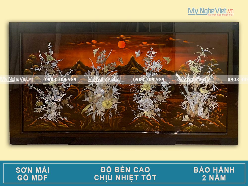 Tranh Sơn Mài Mai Lan Cúc Trúc Cẩn Nổi