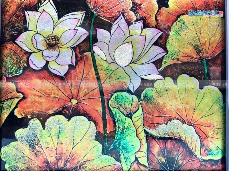 Tranh Sơn Mài Hoa Sen Cẩn Trứng - Ảnh 3