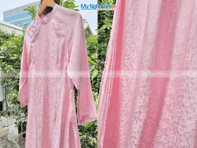 Vải Áo Dài Lụa Cô Dâu Hà Đông Cúc Hồng - Ảnh 2