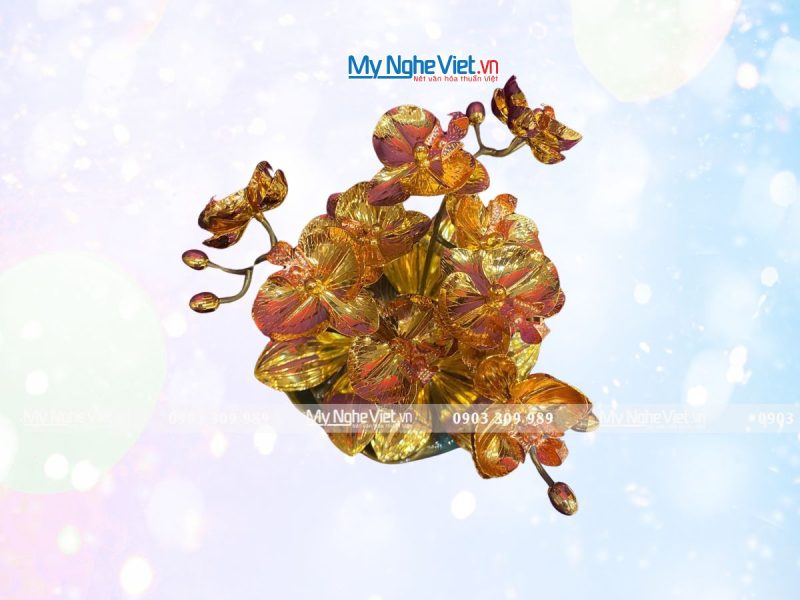 Chậu hoa Lan Đồng Dát Vàng 24K - Ảnh 3