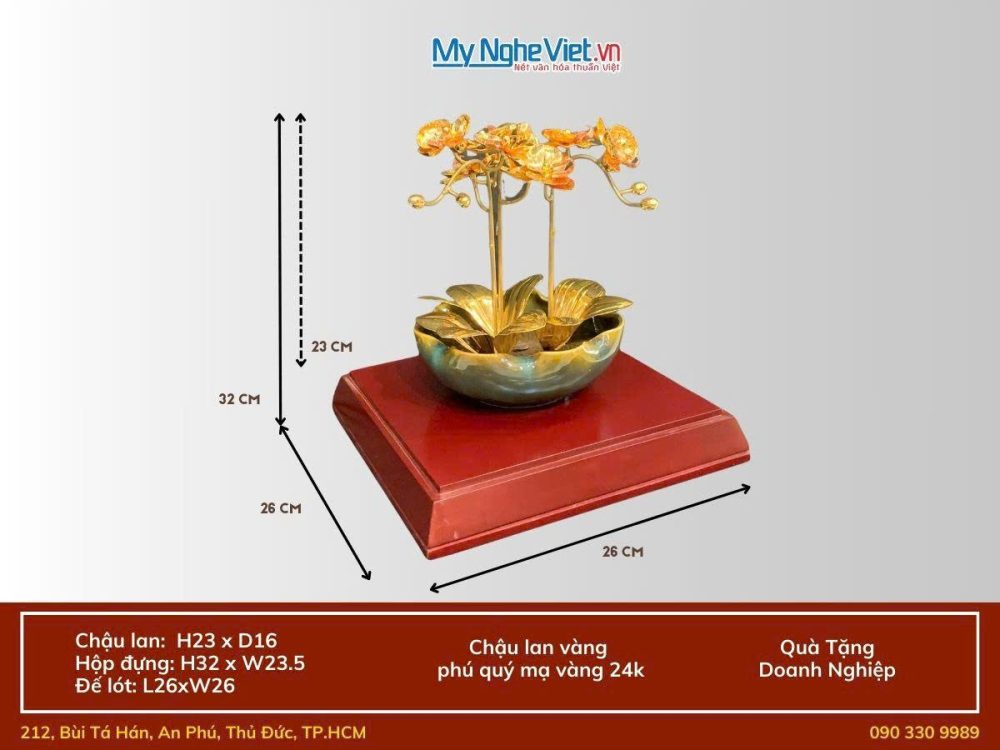 Quà Tặng Chậu hoa Lan Đồng Dát Vàng 24K Cao Cấp MNVHD01