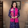 Khăn lụa Đũi tím hồng vẽ sen 100% silk 80x180 tua rua KLTA80180/6