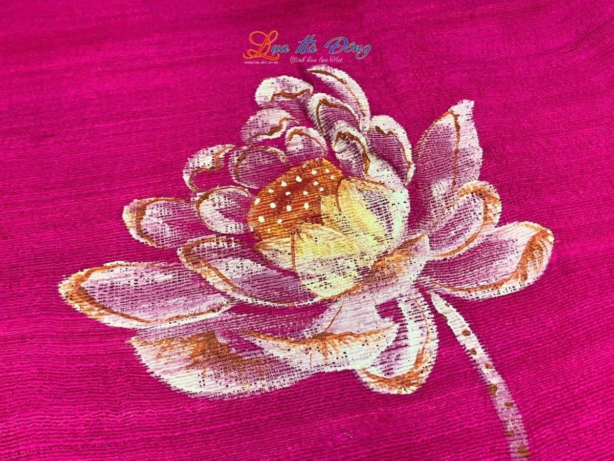 Khăn lụa Đũi tím hồng vẽ sen 100% silk 80x180 tua rua KLTA80180/6 - Ảnh 5