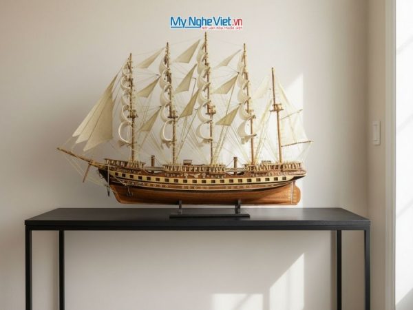 Mô hình thuyền buồm phong thủy France II gỗ đỏ