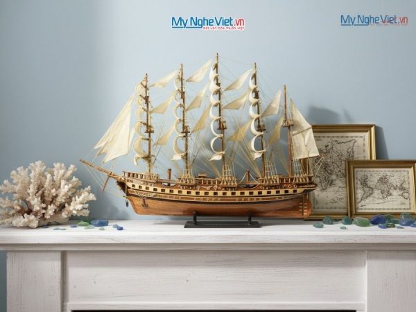 Mô hình thuyền buồm phong thủy France II gỗ đỏ