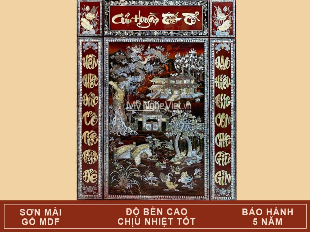 Liễn Cửu Huyền Thất Tổ – Liễn Thờ Sơn Mài 120x160cm Khảm Ốc Biển, Ốc Xà Cừ Cao Cấp MNV-SMA195-4
