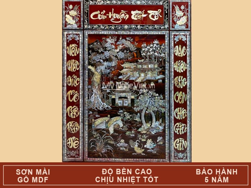 Tranh Liễn Thờ Cửu Huyền Thất Tổ Sơn Mài Cao Cấp Cẩn Xà Cừ 120x160cm MNV-SMA195-4