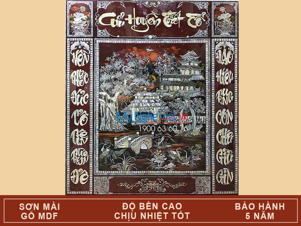 Liễn Cửu Huyền Thất Tổ - Liễn Thờ Sơn Mài 120x140cm Khảm Ốc Biển, Ốc Xà Cừ Cao Cấp MNV-SMA195-2