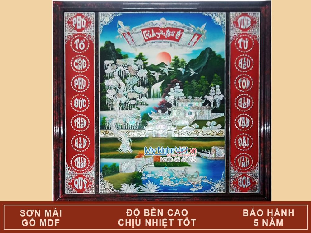 Liễn Cửu Huyền Thất Tổ – Liễn Thờ Sơn Mài 117x117cm Khảm Ốc Biển, Ốc Xà Cừ SMA198/117V