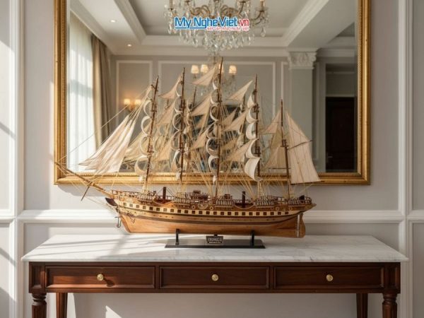 Mô hình thuyền buồm phong thủy France II gỗ tự nhiên