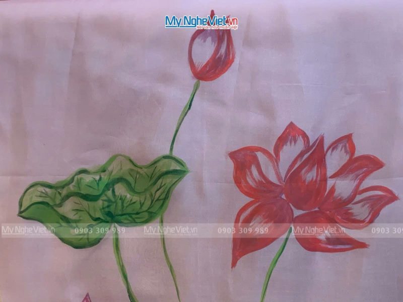 Khăn tơ Organza vẽ tay màu hồng 60x180 KLNL002 - Ảnh 2