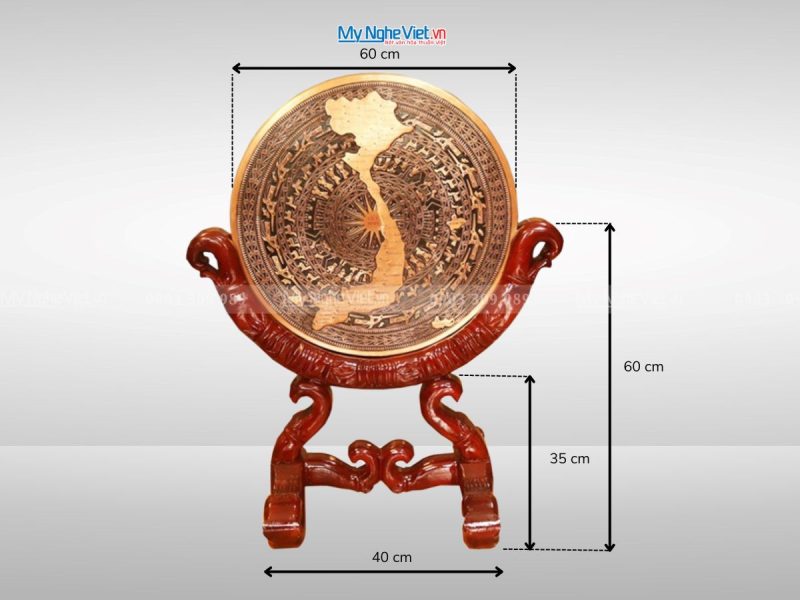 Mặt Trống Đồng Hoa Văn Nổi Có Đế Gỗ 60cm MNV-DD60/60 - Ảnh 3