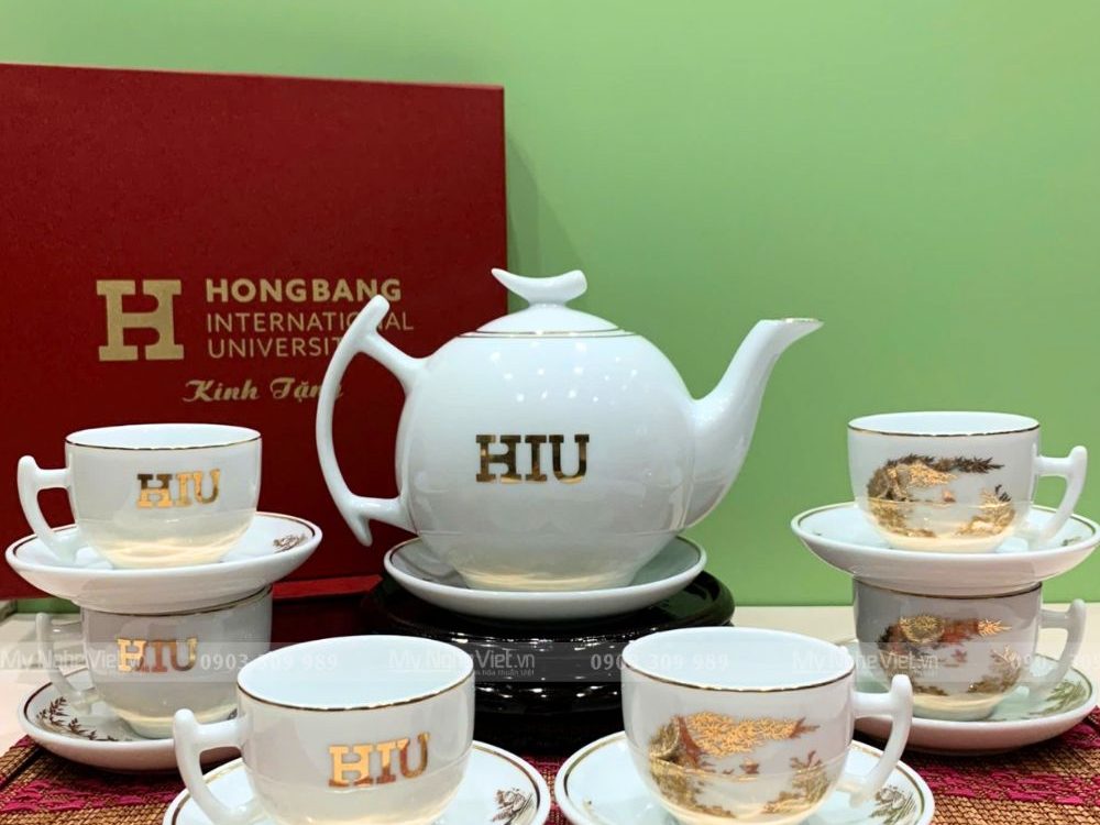 Bình Trà Bát Tràng Dáng Bưởi Cành In Logo