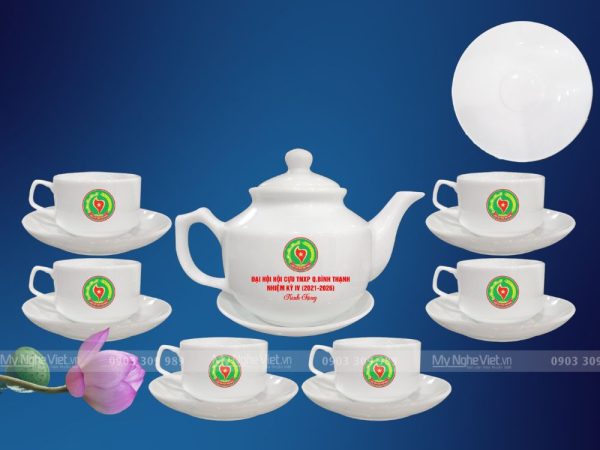 Bộ Bình Trà Bát Tràng Kiểu HongKong In Logo