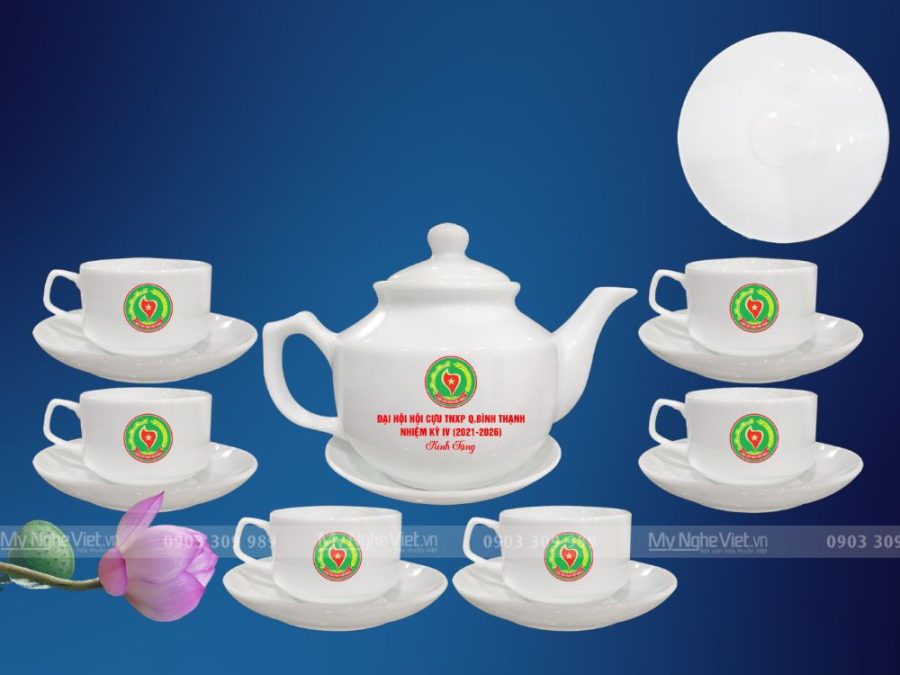 Bộ Bình Trà Bát Tràng Kiểu HongKong In Logo