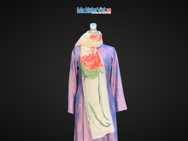 Khăn tơ organza vẽ tay màu kem 60x180 KLNL002-3