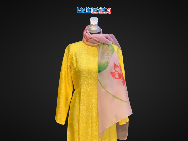 Khăn tơ Organza vẽ tay màu hồng 60x180 KLNL002