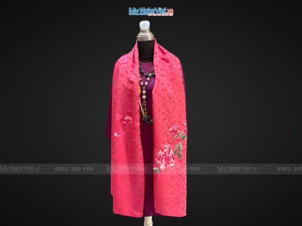 Khăn lụa thêu hoa họa tiết chuồn màu hồng 57x180cm MNV-KLTA45190-7.1